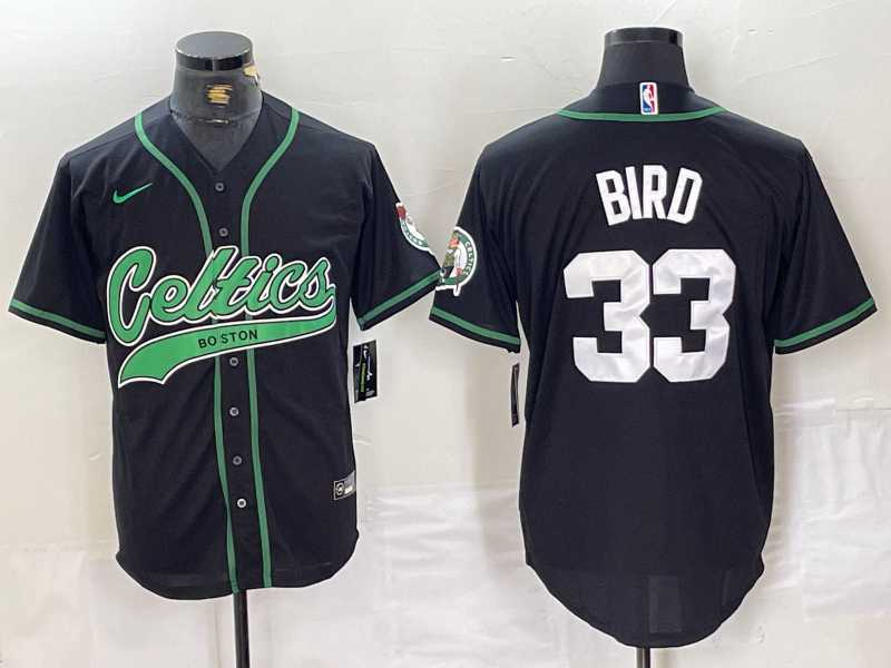 Men%27s Boston Celtics #33 Larry Bird Black With Patch Cool Base Stitched Baseball Jersey